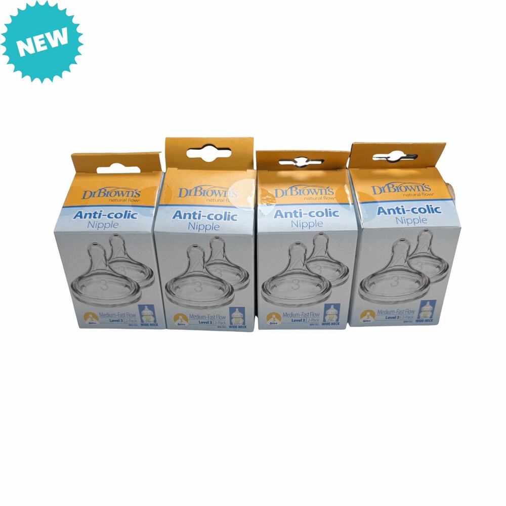 Dr. Brown’s Breast-Like Silicone Nipples Level 3 | 2-Pack x4 (8 total) Sealed